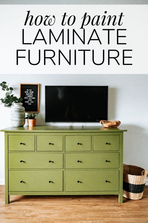 Tips and tricks for painting laminate furniture. You can give your old IKEA furniture a makeover using these tips! #ikea #furniture #diy #paintedfurniture Laminate Furniture Makeover, Paint Laminate Furniture, Cheap Furniture Makeover, How To Paint Laminate, Easy Furniture Makeover, Painting Laminate Furniture, Painting Ikea Furniture, Koti Diy, Painting Laminate