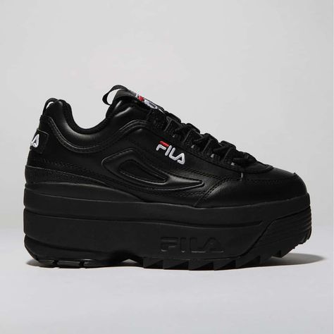 womens black fila disruptor ii platform trainers | schuh Platform Filas, Black Fila Shoes, Fila Disruptor Ii, Shoes Fila, Trainers Outfit, Fila Disruptor, Kids Footwear, Fila Shoes, Funky Shoes