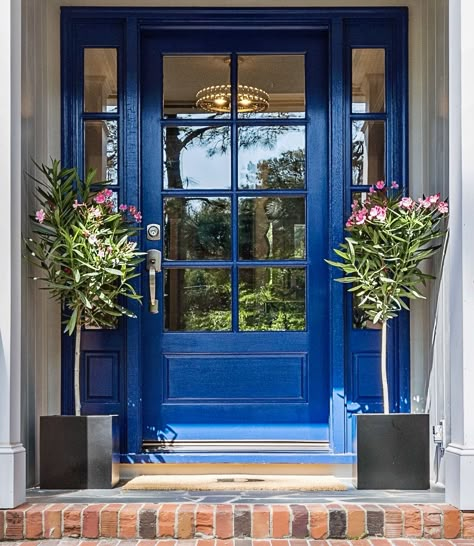 Charleston Front Doors, Colonial Facade, Blue Front Door, Blue Doors, Door Colors, Painted Front Doors, House Front Door, Front Door Colors, Glass Balls