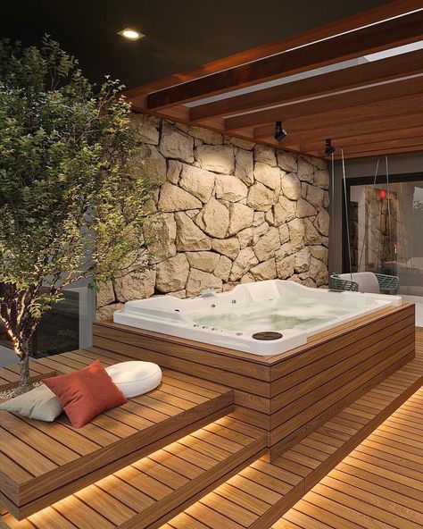 Modern Luxury Bathroom Design Master Bath, Bathroom Design Master, Bathroom Modern Luxury, Aesthetic Village, Jacuzzi Room, Indoor Jacuzzi, Home Spa Room, Indoor Hot Tub, Hot Tub Room