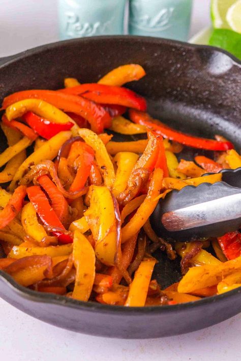 This Easy Fajita Veggies recipe with onions and peppers will instantly add some sizzle to your Taco Tuesday! It's easy, flavorful, and comes together quickly in one pan. These veggies are perfect for fajitas (of course!) tacos, burrito bowls, salads...and I even like to add them to my scrambled eggs! These fajita veggies are perfect for an easy vegetarian fajita recipe or for fajita bowls. Fajita Veggies Recipe, Recipe With Onions, Fajita Veggies, Fajita Bowls, Burrito Bowls, Family Friendly Dinners, Fajita Recipe, Burrito Bowl, Onion Recipes