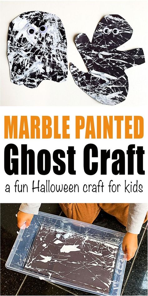 Marble Painted Ghost Craft - HAPPY TODDLER PLAYTIME Here is a fun and super easy Halloween craft for high energy toddlers and preschoolers! Paint a spooky ghost using marbles! #halloweenactivities #toddleractivities #kidsactivities #kidscrafts Painted Ghost, Halloween Ghost Craft, Ghost Craft, Easy Halloween Craft, Ghost Crafts, Friendship Group, Infant Classroom, Fun Halloween Crafts, Black Construction Paper