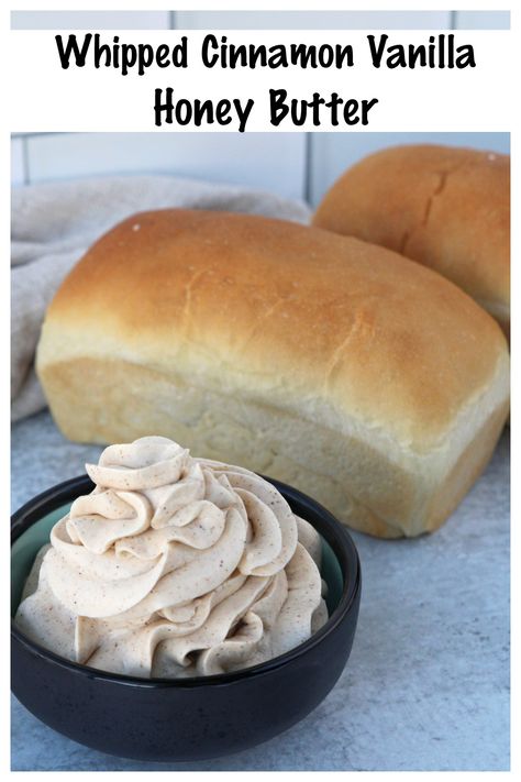 Whipped Honey Butter Recipe, Honey White Bread, Easy Honey Butter, Cinnabon Recipe, Homemade Honey Butter, Butter Recipes Homemade, Flavored Butters, Honey Butter Recipe, Vanilla Honey