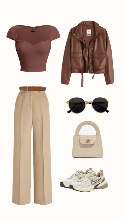 Beige Pants Outfit, Stylish Work Attire, Beige Pants, Casual Work Outfit, Bootcut Pants, Brown Top, Autumn Outfit, Women's Costumes, Casual Style Outfits