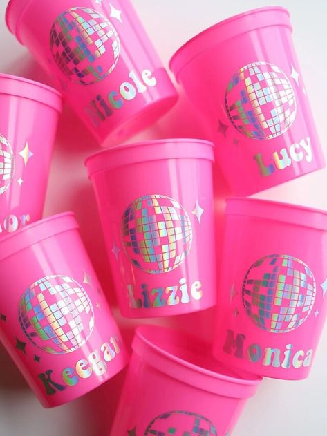 Cups With Names, Disco Ball Cups, Cheap Bachelorette Party, Pop Star Party, Disco Bachelorette Party, Disco Theme Party, Bachelorette Cups, Bachelorette Party Accessories, Disco Bachelorette