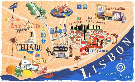 Cute map of Lisbon Lisbon Map Illustration, Lisbon Map, Map Illustrations, Lisbon Tram, Portugal Map, Map Wedding, Lisbon Travel, Travel Album, Sintra Portugal