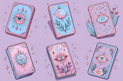 Vector vector set of magical tarot cards | Premium Vector #Freepik #vector Tarot Card Vector, November Design, Tarot Illustration, Magic Doodle, Bee Kitchen, Pastel Witch, Stage Ideas, Tarot Journal, Inspiration Journal