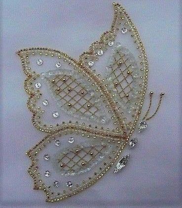 Pin on embroidery Bead Embroidery Patterns For Neck, Butterfly Embroidery Designs, Sulam Manik, Corak Sulaman, Pola Manik, Gold Work Embroidery, Simple Hand Embroidery Patterns, Beaded Butterfly, Pola Bordir