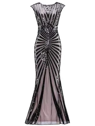 1920s Sequin Art Deco Maxi Dress Art Deco Dress 1920s, Harlem Nights, Black Boat, Gatsby Dress, Mother Wedding Dress, Sequin Evening Dresses, 20s Fashion, Standard Dress, Glamorous Dresses