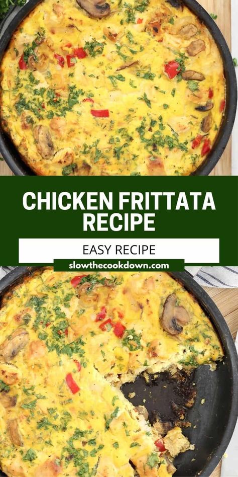 This delicious chicken frittata recipe is perfect for a healthy breakfast, lunch or dinner. High in protein and low in carbs, it's loaded with fresh veggies and is oven baked for a quick and easy meal that's ready in 30 minutes. Frittata Recipes Baked, Breakfast Fritatta, Oven Baked Frittata, Chicken Frittata, Fritata Recipe, Frittata Recipes Breakfast, Easy Frittata Recipe, Baked Frittata, Egg Recipes For Dinner