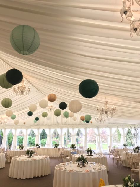 Paper Lanterns For Wedding, Tent Ceiling Decorations Wedding, Paper Lanterns And Bunting Wedding, Tent Wedding Decorations Ceiling Decor, Marquee Ceiling Decoration, Marquee Party Decorations, Tent Ceiling Decorations, Diy Wedding Marquee, White Lanterns Wedding