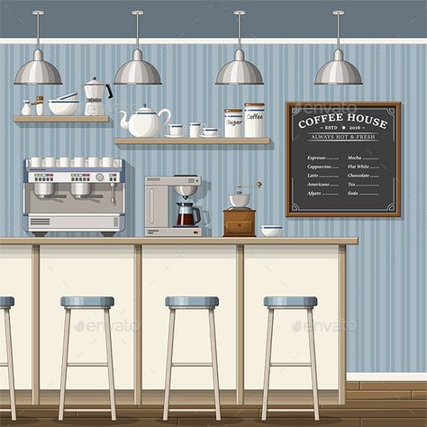 Classic Coffee Shop Design, Coffee Shop Interior Design Drawing, Coffee Shop Design Drawing, Coffee Shop Sketch Drawings, Coffee Bar Drawing, Coffee Bar Illustration, Coffee Shop Design Interior Small Spaces, Cafe Interior Design Drawing, Coffee Shop Drawing Sketch