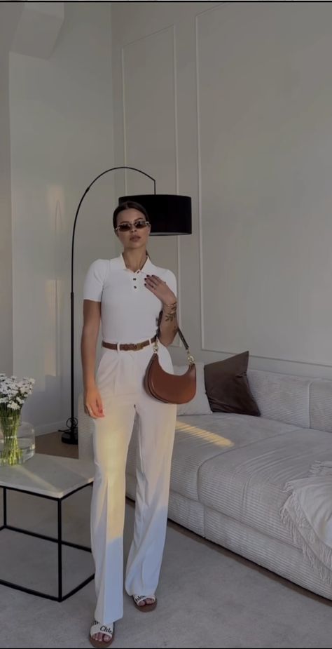 All White Old Money Outfit, Polo And Slacks For Women, Basic Formal Outfit, Elegant Feminine Style Work Outfits, Old Lady Outfits Ideas Classy, Classy Staple Outfits, Italian Style Fashion Women Fall Winter, Smart Casual Women Work Office Outfits Capsule Wardrobe, Meet The Parents Outfit Casual Classy