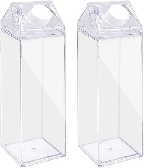 FveBzem 2 Pack 17Oz Milk Carton Water Bottle Plastic Milk Box BPA Free Child Friendly Reusable Mi... | Amazon (US) Carton Water Bottle, Milk Carton Water Bottle, Clear Water Bottle, Plastic Milk, Milk Box, Portable Water Bottle, Bar Fridges, Milk Carton, Water Bottle Design