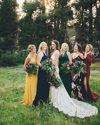 mismatched bridesmaids dresses melissa fuller Jewel Tone Bridesmaid, Winter Bridesmaids, Winter Bridesmaid Dresses, Unique Bridesmaid Dresses, Fall Bridesmaids, Floral Bridesmaid Dresses, Stunning Bridesmaid Dresses, Mismatched Bridesmaids, Mismatched Bridesmaid Dresses