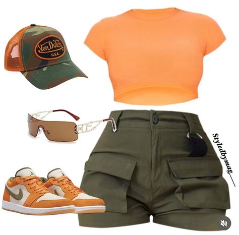 Olive & Orange Outfit by styledbymag on instagram Summer Casual Outfits For Black Women, Thick Girlfriend Outfits Summer, Fasion Outfits, Orange Outfit, Stylish Summer Outfits, Cute Lazy Day Outfits, Swag Outfits For Girls, Classy Casual Outfits