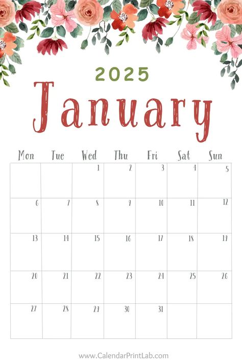 Floral January 2025 Calendar Art January 2025 Calendar Printable Free, Calendar 2025 Design, Calendar Design 2025, Calendar 2025 Free Printable, January 2025 Calendar, 2025 Habits, January Printable, Free Printable Calender, Calender Printables