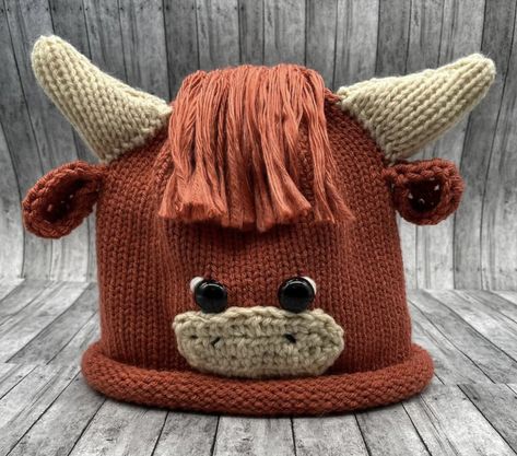 Kids Hat Pattern, Cow Beanie, Kids Hats Patterns, Knit Baby Blanket Pattern Free, Addi Knitting Machine, Cow Hat, Felt Eyes, Knitting Machine Patterns, Kids Hat