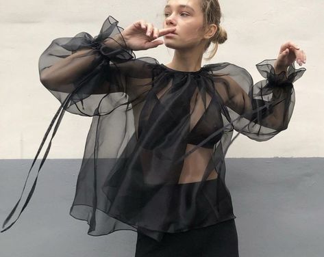 Black Organza Blouse, Organza Outfit, Transparent Outfit, Sheer Outfit, Organza Blouse, Organza Top, Sheer Shirt, Feminine Outfit, Sheer Dress