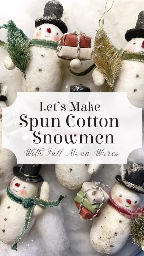 So it begins! I’ve been crafting like a little elf behind the scenes for a few weeks now making these snowman and some other holiday… | Instagram Spun Cotton Sculpture, Spun Cotton Snowman, Cotton Wool Crafts, Cotton Spun Ornaments, Spun Cotton Christmas Ornaments, Felt Crafts Christmas Templates, Cotton Craft Ideas, Trending Christmas Crafts 2024, Spun Cotton Tutorial