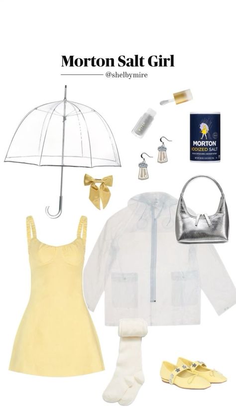 Cool Solo Halloween Costumes, Morton Salt Girl Costume, Salt Girl Costume, Aesthetic Costumes, Casual Halloween Costumes, Simple Costumes, Morton Salt Girl, Basic Halloween Costumes, Black Women Halloween Costume Ideas