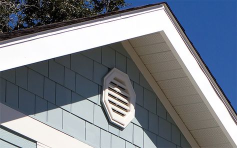 Gable vents may cause some unexpected #attic ventilation and moisture problems. Listen to our #podcast to learn why you should close them. ⤵️ #diy #homeimprovement Attic Vents Exterior, Gable Vents On House Exterior, Gable Vents On House, Floating Tea Light Candles, Attic Vents, Fan Vent, Garage Attic, Ridge Vent, Attic Ventilation