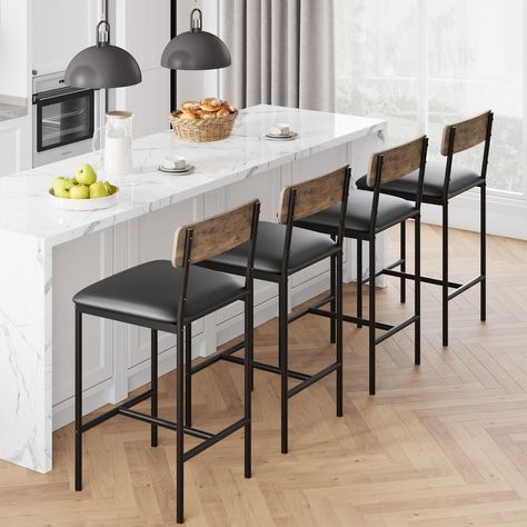 Bar Stools Set of 4, Kitchen Bar Stools with Footrest - Bed Bath & Beyond - 40954713 Bar Height Chairs, Grey Bar Stools, Island Stools, Bar Stools Kitchen Island, Bar Stool Seats, Leather Kitchen, Bar Stools With Backs, Counter Bar, Stools With Backs