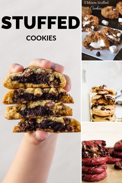 There is nothing more satisfying than biting into these incredible stuffed cookies #stuffedcookies #holidaycookies #cookierecipes Stuffed Cookie Recipes, Lava Cookies, Refrigerated Cookie Dough, Monster Cookies Recipe, Apple Pie Cookies, Stuffed Cookies, Love Cookies, Gooey Cookies, Crazy Cookies