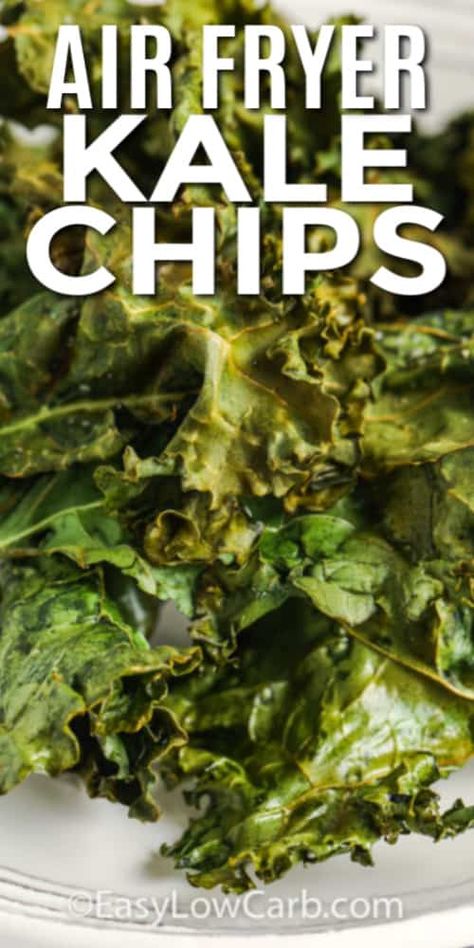 Homemade Air Fryer Kale Chips are a perfectly delicious and crispy low carb or keto snack that you will love! #easylowcarb #airfryerkalechips #lowcarbkalechips #ketorecipe #lowcarbrecipe #easyrecipe #homemadekalechips #homemaderecipe Air Fryer Kale Chips Recipe, Chips In The Air Fryer, Air Fryer Kale, Air Fryer Recipes Chicken Tenders, Air Fryer Recipes Healthy Low Carb, Kale Chips Recipe, Air Fryer Recipes Keto, Air Fryer Recipes Low Carb, Recipe For Air Fryer