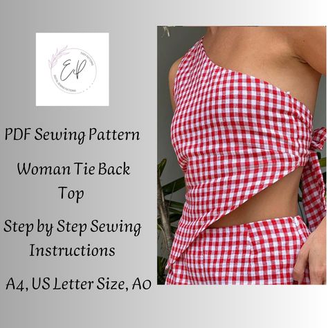 Tie Back Woman Shirt Sewing pattern,Woman PDF sewing printable pattern,Boho Sewing Pattern,Large sizes,Instant Download,Sewing instructions. Fall Clothes Sewing Patterns, Sew Womens Clothes, Western Sewing Patterns, Quarter Yard Sewing Projects, Tie Back Top Sewing Pattern, Jersey Sewing Projects, Boho Top Sewing Pattern, Easy Sewing Shirt, Sewing Tank Tops Pattern