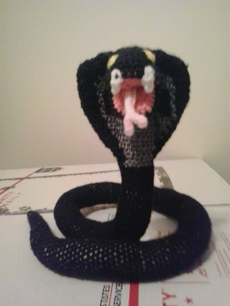 This is a request from an Etsy customer of mine.  I made her cobra with metallic black and metallic pewter gray yarn that she requested it... Crochet Cobra Free Pattern, Pokemon Stuffies, Crochet Pokemon, Crochet Animal Amigurumi, Cobra Snake, King Cobra, Pewter Grey, Christmas Crochet Patterns, Crochet Stuff