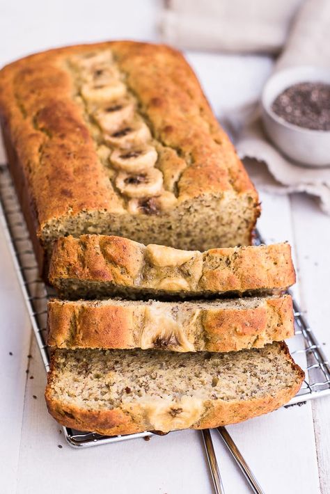 Healthy Banana Bread with Chia and Flax — Peanut Butter Plus Chocolate Chia Banana Bread, Sugar Free Snacks, Banana Bread Recipe Healthy, Healthy Banana Bread, Healthy Banana, Flax Seeds, Healthy Recipe Videos, Banana Bread Recipe, Healthy Meals For Two