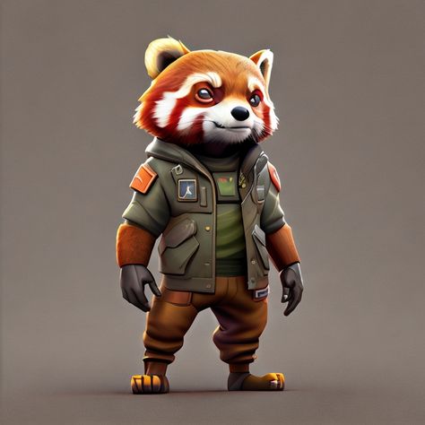 A red panda humanoid character a soldier explosive dis 1 A Soldier, Red Panda, Design Ad, 3d Design, Soldier, Red, Design