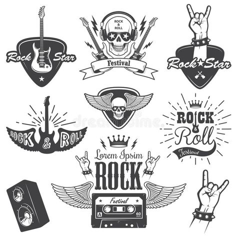 Geometrical Tattoo, Rock And Roll Tattoo, Drums Cartoon, Rock N Roll Tattoo, Rock Poster Design, Rock And Roll Sign, Rock Nails, Rock Logo, Road Logo