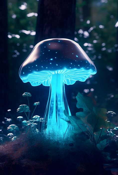 Blue Mushroom Art, Rockstar Reference, Ocean Mushroom, Bioluminescent Plants, Ghost Mushroom, Blue Mushrooms, Fantasy Mushroom, Dead Ringers, Dnd Mini