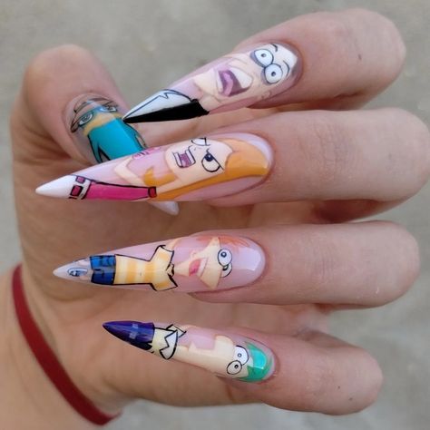 Phineas & Ferb Phineas And Ferb Nail Art, Phineas And Ferb Nails, Cartoon Nails, Phineas Y Ferb, Disney Nails, Phineas And Ferb, Uñas Acrilicas, Nails Designs, Nail Tech