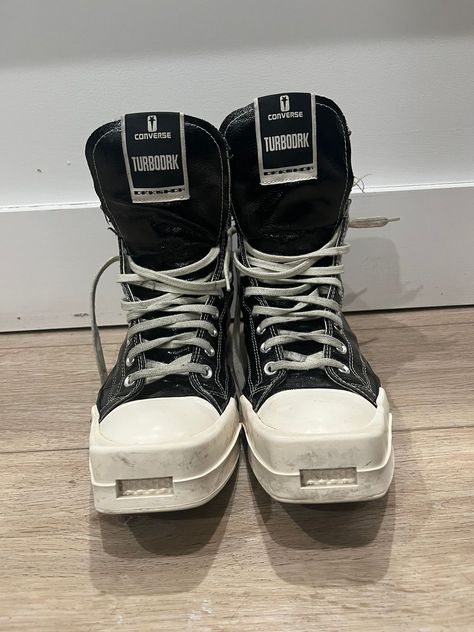 Rick Owens DRKSHDW Patent Leather Chuck Taylor’s Rick Owen Shoes, Rick Owens Converse, Leather Chuck Taylors, Rick Owens Shoes, Converse Hi, Taylor S, Rick Owens Drkshdw, Hype Shoes, Custom Clothing