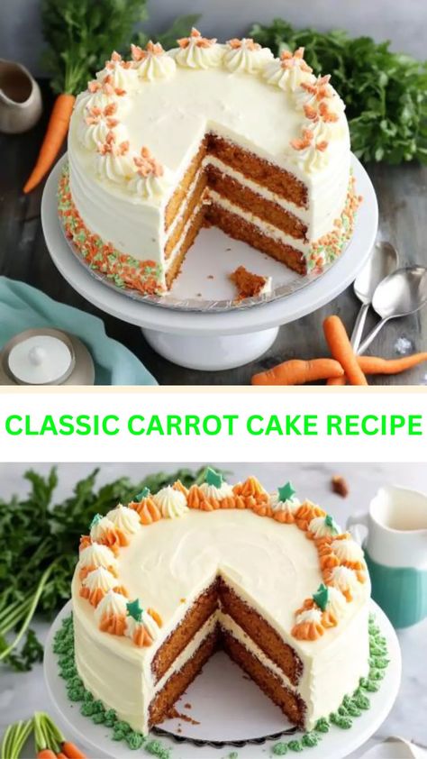 Enjoy a timeless treat with this classic carrot cake recipe, featuring moist layers and a rich cream cheese frosting for a perfect dessert. Carrot Cake Icing, Carrot Cake Recipe From Scratch, Classic Carrot Cake Recipe, Carrot Cake Frosting, Carrot Cake Bread, Classic Carrot Cake, Homemade Pound Cake, Hard Candy Recipes, Carrot Cake Recipe Easy