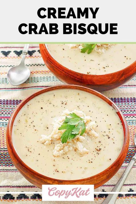 Crab And Corn Bisque, Crab Bisque Recipe, Crab Soup Recipes, Chicken Stock Recipe, Bisque Soup, Crab Bisque, Seafood Bisque, Seafood Stock, Creamy Crab