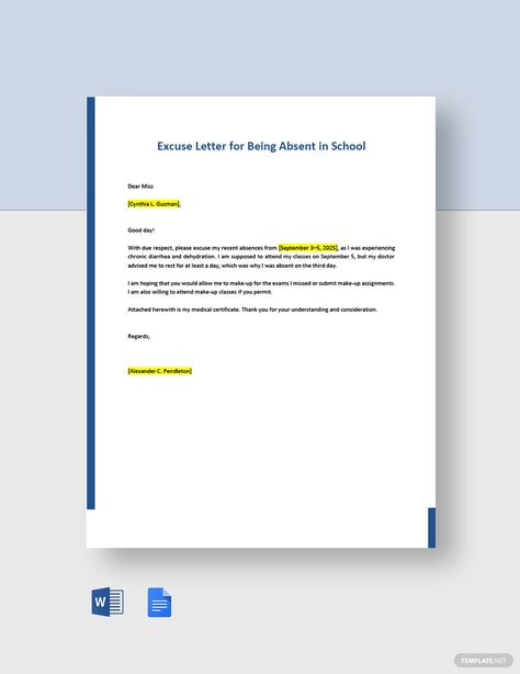 Free Excuse Letter for Being Absent in School Template How To Make Excuse Letter For School, Example Of Excuse Letter For School, Excuse Letter For Absent Student, Excuse Letter For Being Absent In School Tagalog, Excuse Letter For Being Absent In School As A Student, School Absent Excuse Notes, Excuse Letter For Being Sick In School, Excuse Letter For Being Sick Student, Excuse Letter For Being Absent In School Because Of Sick