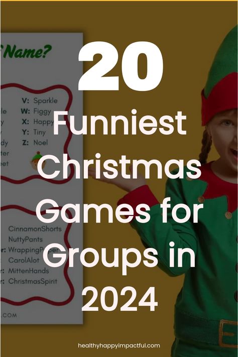 20 Funniest Christmas Games for Groups in 2024 with a playful elf in the background. Hilarious Christmas Games For Adults, Christmas Party Team Building Games, Christmas Party Games For Large Crowd, Youth Group Christmas Party Games, Christmas Gift Exchange Games For Large Groups, Christmas Party Games For Church Ladies, Fun Games To Play With A Big Group Of Friends, Christmas Quilting Games, Group Games For Adults Indoor Christmas