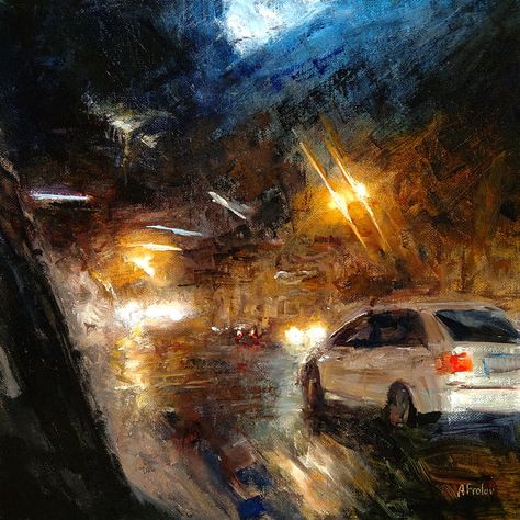 Dark Paintings, Blue City, Night Painting, Realism Art, Handmade Oil, Night City, Canvas Board, City Art, Canvas Paintings