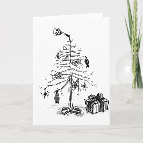 Gothic Christmas Tree, Goth Holiday, Gothic Christmas, Christmas Card Art, Holiday Postcard, Tree Cards, Christmas Party Invitations, Holiday Postcards, Christmas Card Design