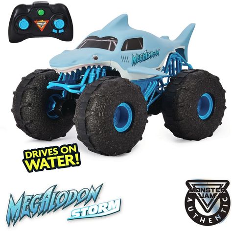 Experience all-terrain performance with the official Monster Jam Megalodon STORM RC! This 1:15 scale remote control Monster Jam monster truck drives on water and any Monster Truck Toys, Remote Control Trucks, Rc Monster Truck, Monster Jam, Rc Toys, Remote Control Cars, Toy Trucks, Remote Control Toys, Monster Truck