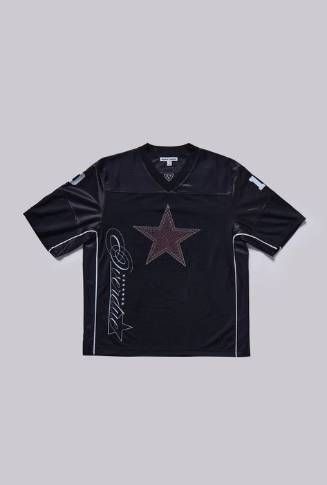 Shop Team Spirit Football Jersey | Jaded London | Clothing Y2k Jersey, Fabric Panelling, Black Football Jersey, Cowboy Carter, London Clothing, Football Jersey Shirt, Back Embroidery, Camo Cargo Pants, Diy Clothes Design