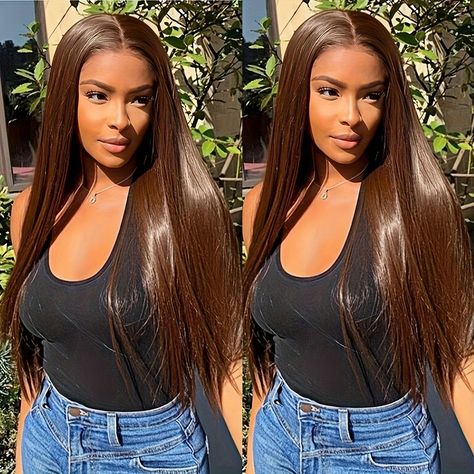 Faster shipping. Better service Lace Front Wigs Straight, Wigs Straight, Chocolate Brown Hair, Colored Wigs, Human Virgin Hair, Straight Lace Front Wigs, Hair Texture, Lace Closure Wig, Lace Hair