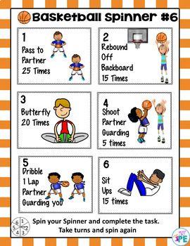 Basketball Skills Spinner Game - PE, Brain Breaks, Youth Teams by Ready Set PE Fun Basketball Drills, Fun Basketball Games, Basketball Drills For Kids, Basketball Crafts, Kids Exercise Activities, Tigers Basketball, Basketball Workouts Training, Elementary Physical Education, Basketball Games For Kids