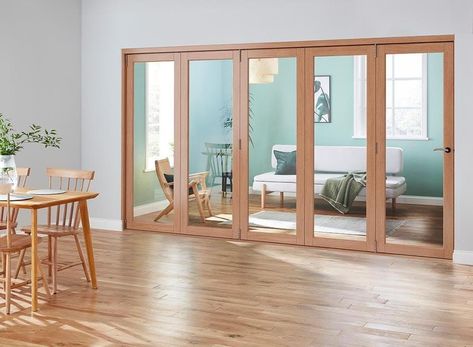 Internal Bifold Doors Guide | Find Your Perfect Internal Bifold Sliding Glass Door Front Of House, Internal Sliding Glass Doors, Sliding Door Partition, Bifold Interior Doors, Internal Bifold Doors, Door Partition, Sliding Folding Doors, Divider Wall, Oak Veneer