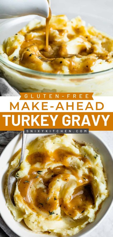 This Make-Ahead Gluten-Free Turkey Gravy is a quick and easy Thanksgiving side dish that's rich and flavorful! This one-pot stovetop turkey gravy is one of the best Thanksgiving food ideas for dinner! Gluten Free Turkey Gravy, Make Ahead Turkey, Thanksgiving Food Ideas, Food Ideas For Dinner, Make Ahead Turkey Gravy, Homemade Turkey Gravy, Easy Thanksgiving Dinner, Gluten Free Turkey, Traditional Thanksgiving Recipes