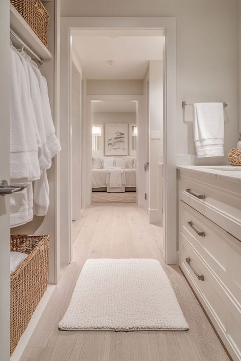 Create a seamless transition from your closet to your ensuite bathroom with a walk-through closet design. Perfect for adding luxury and convenience to your morning routine. 🚪✨🛁 #WalkThroughCloset #LuxuryLiving #HomeDecor #ClosetDesign Evergreen House, Walk Through Closet, Ensuite Bathroom, Seamless Transition, Closet Designs, Closet Design, Home Reno, Morning Routine, Luxury Living